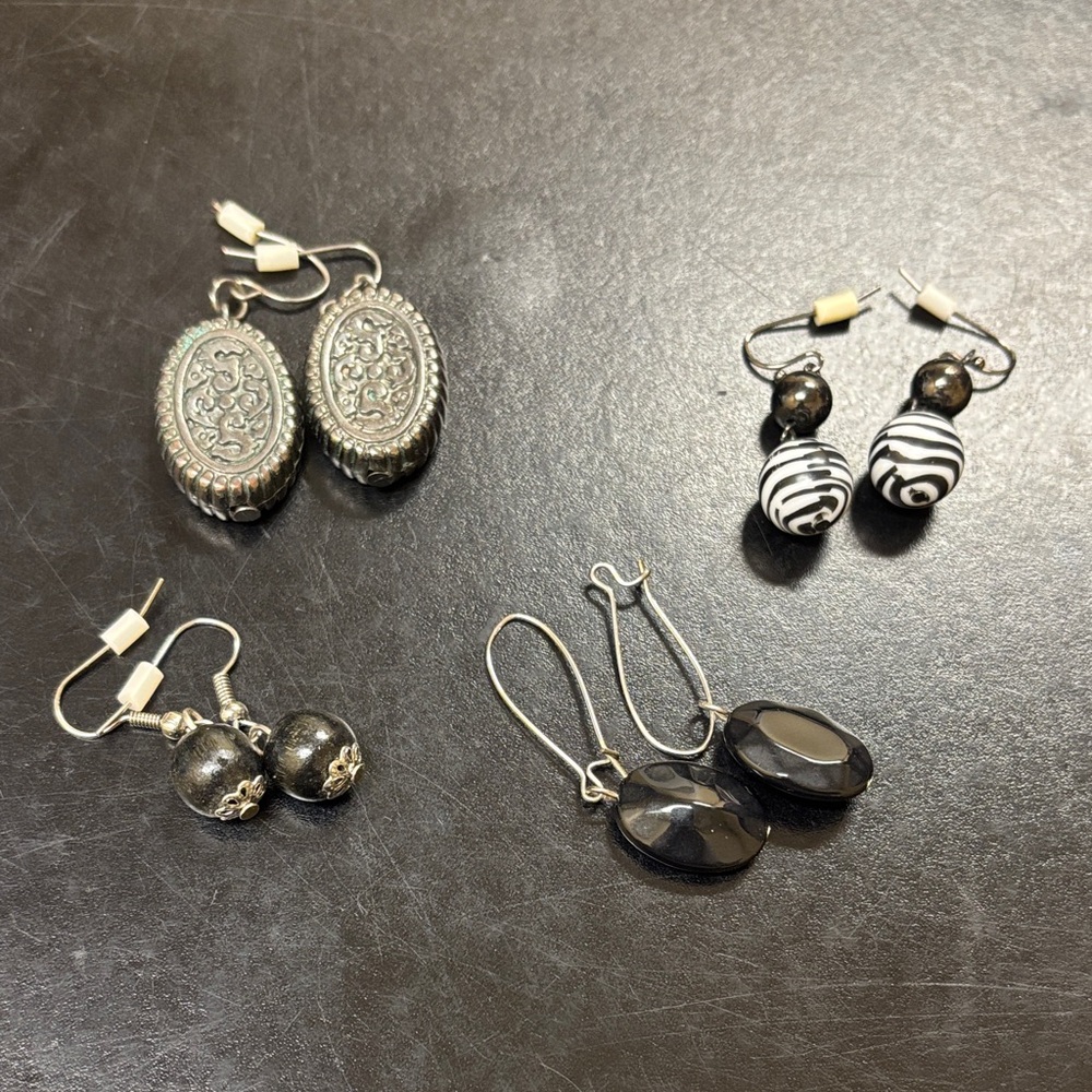 Elegant Silver and Black Earring Set
